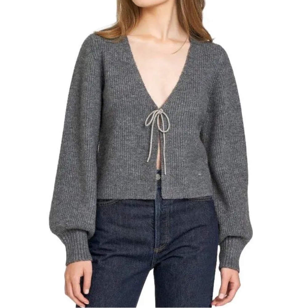 ❤️‍🔥Firm Price❤️‍🔥 WAYF Lila Crystal Tie Cardigan - Dark Heather